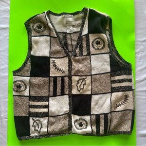 Christopher & Banks Womens L cottage core Knit Sweater Vest Button Up Leaf Brown